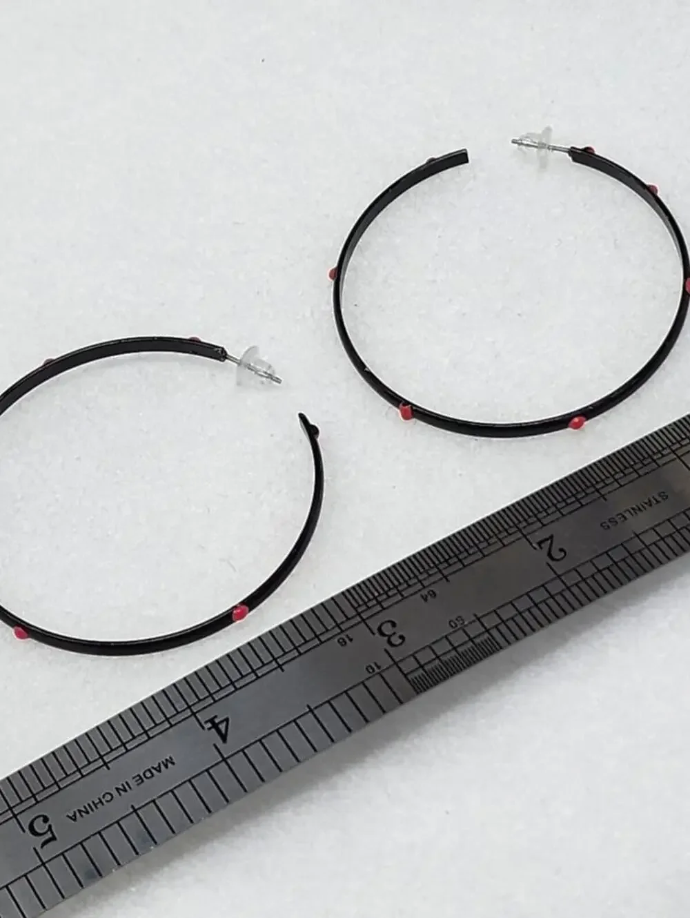 Pink Dotted Black Hoop Earrings